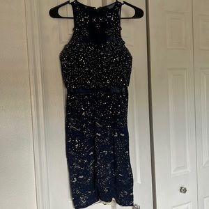 Navy blue homecoming dress with silver sparkles. Size small, brand is Anny Lee.